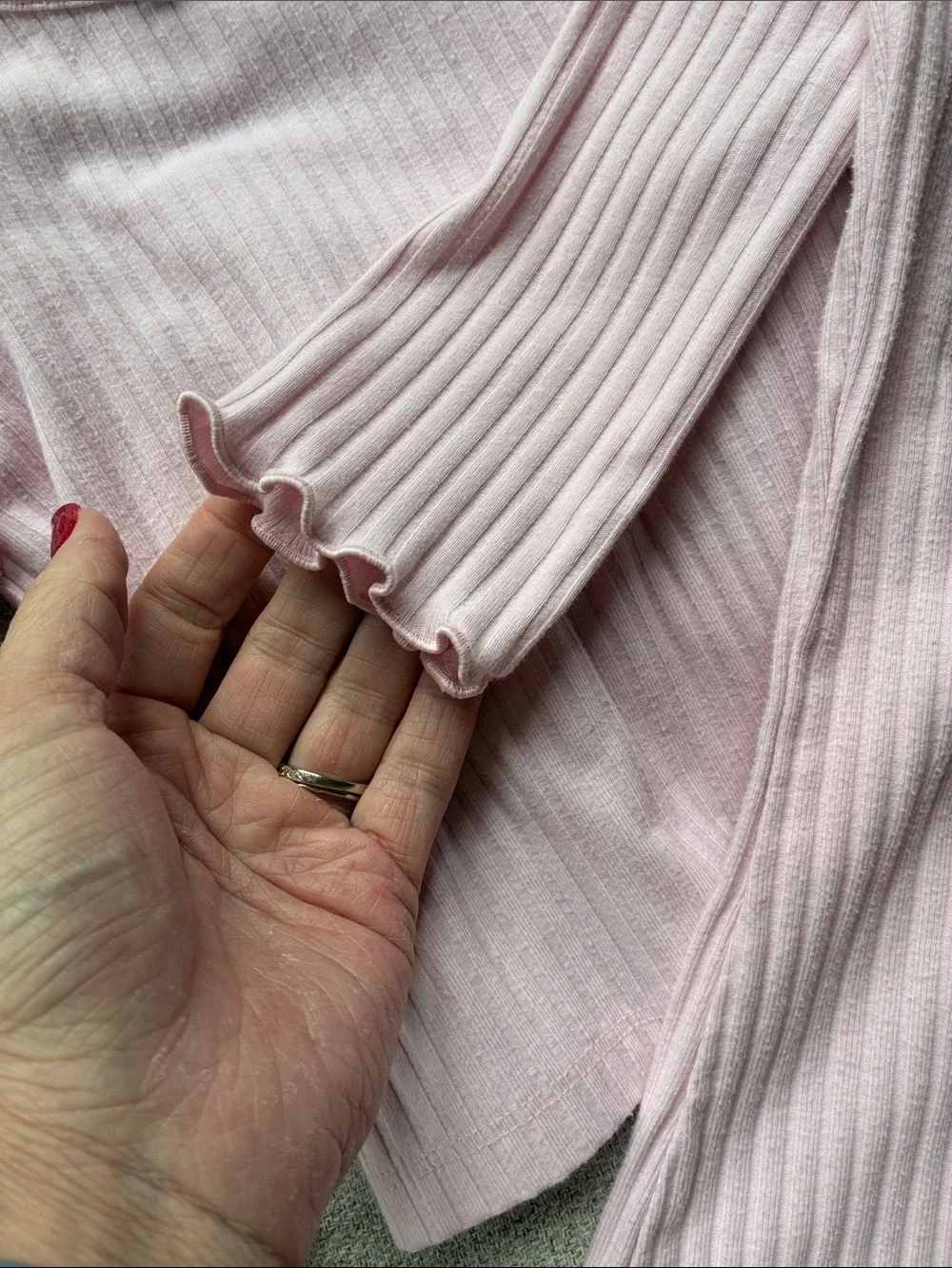 Old Navy Light Pink Ribbed Ruffle Long Sleeve Top